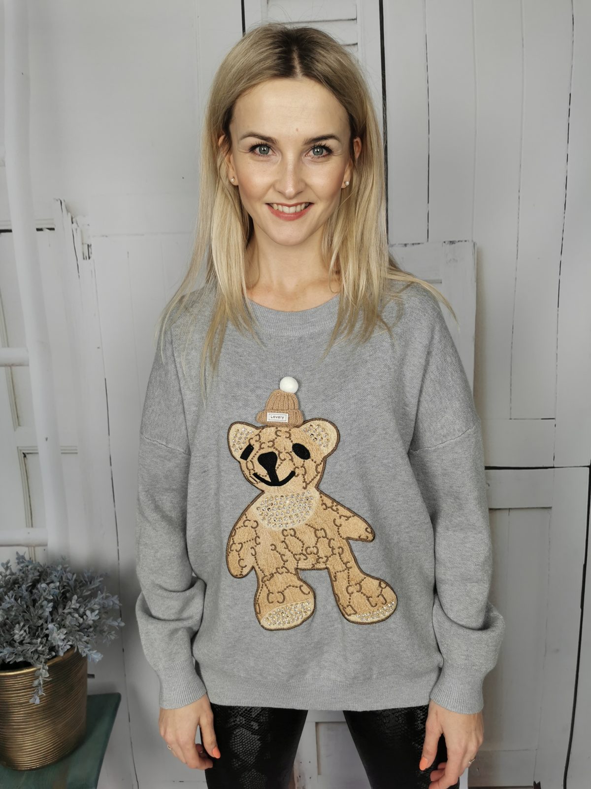 sweter teddy miś szary
