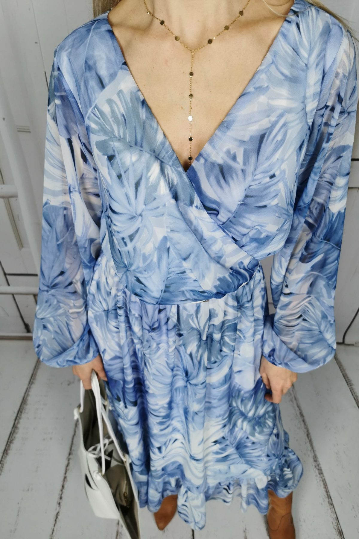 SUKIENKA W KWIATY BŁĘKITNA SUKIENKA BOHO SUKIENKA