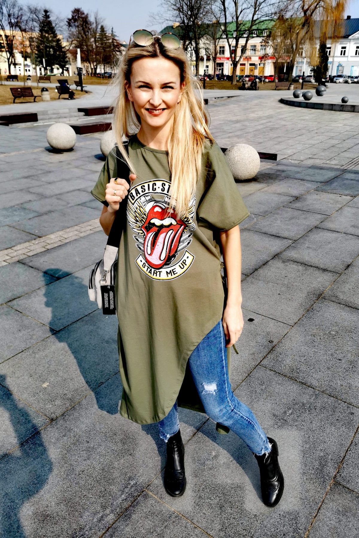 tunika długa, bawełniana tunika, tunika z językiem, długi t-shirt, wiązana tunika, tunika wiązana na sznurek