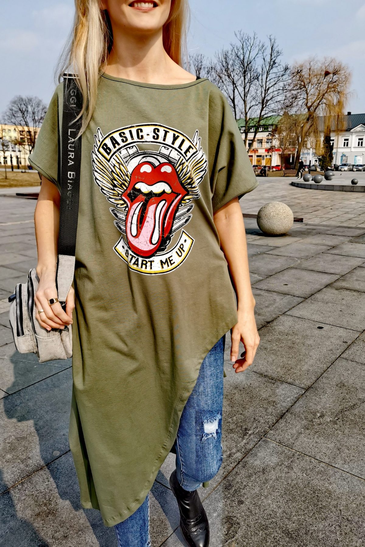 tunika długa, bawełniana tunika, tunika z językiem, długi t-shirt, wiązana tunika, tunika wiązana na sznurek